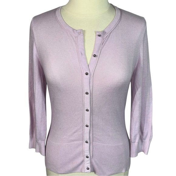 WHBM Lavender Cashmere Blend Cardigan Sweater Silver Buttons Size L - Picture 2 of 8
